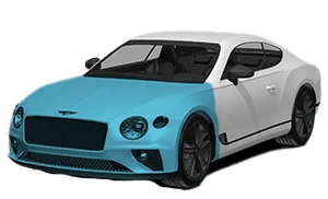 Diagram showing full front PPF coverage on bumper, full hood, and full fenders