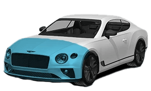 Diagram showing partial front PPF coverage on bumper, partial hood, and partial fenders